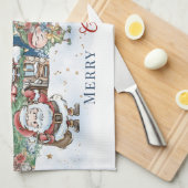 サンタクリスマス小妖精や小人ルドルフ キッチンタオル (四つ折り)