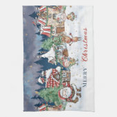 サンタクリスマス小妖精や小人ルドルフ キッチンタオル (縦)