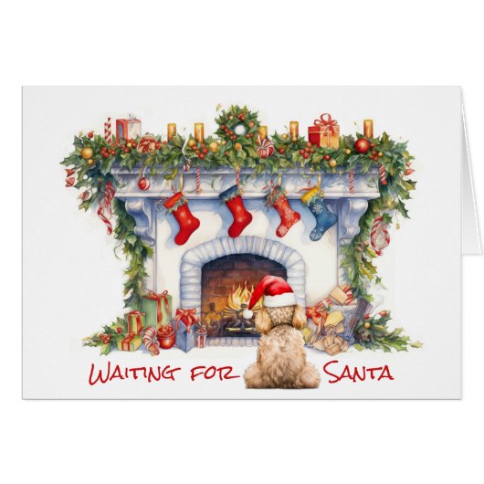 サンタクリスマス暖炉でアプリコットプードル待つ (正面横)