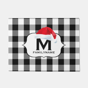 サンタクリスマス白黒バッファローチェックモノグラム ドアマット