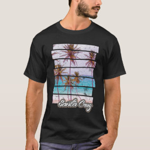 サンタクルスのビーチカリフォルニア日没のレトロの島 Tシャツ