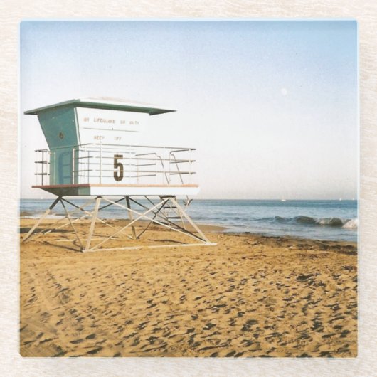 サンタクルスのライフガードタワー ガラスコースター (正面)