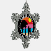 サンタクルスカリフォルニアのサーフィンの波 スノーフレークピューターオーナメント (左)