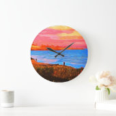 サンタクルスコースタル丘の斜面の時計の夕日 ラージ壁時計 (ホーム)