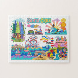 サンタクルーズのイラストマップ　遊歩道 ビーチ サーフィン ジグソーパズル
