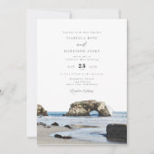 サンタクルーズのビーチ 水彩画のスカイライン写真 ウェディング 招待状 (正面)