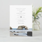 サンタクルーズのビーチ 水彩画のスカイライン写真 ウェディング 招待状 (スタンド正面)