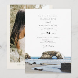 サンタクルーズのビーチ 水彩画のスカイライン写真 ウェディング 招待状