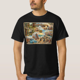 サンタクルーズの雰囲気マップ - 海岸沿いの文化的アートプリント Tシャツ