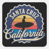 サンタクルーズカリフォルニアサーフィンレトロアート スクエアシール (正面)