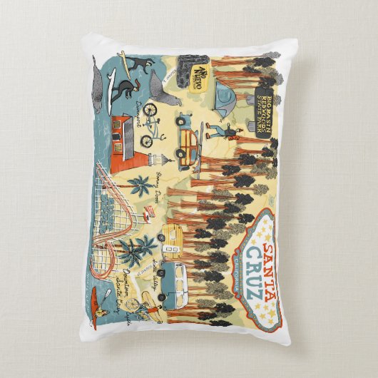 サンタクルーズカリフォルニアマ図解入りの、写真付きのップ アクセントクッション (裏面(縦))