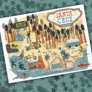 サンタクルーズカリフォルニアマ図解入りの、写真付きのップ ポストカード