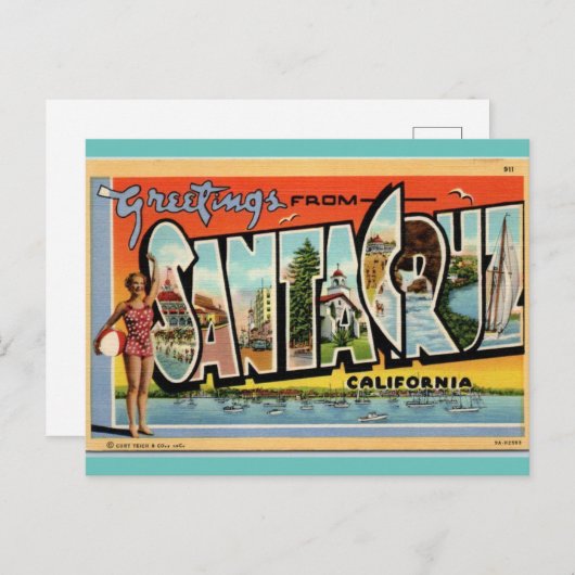 サンタクルーズカリフォルニアヴィンテージアートからの挨拶 ポストカード (正面/裏面)