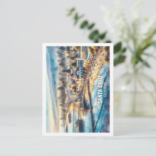 サンタクルーズカリフォルニアUSA有名なプレイスウォーターカラー ポストカード (スタンド正面)