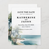 サンタクルーズビーチウォーターカラー結婚ズ 招待状 (正面/裏面)