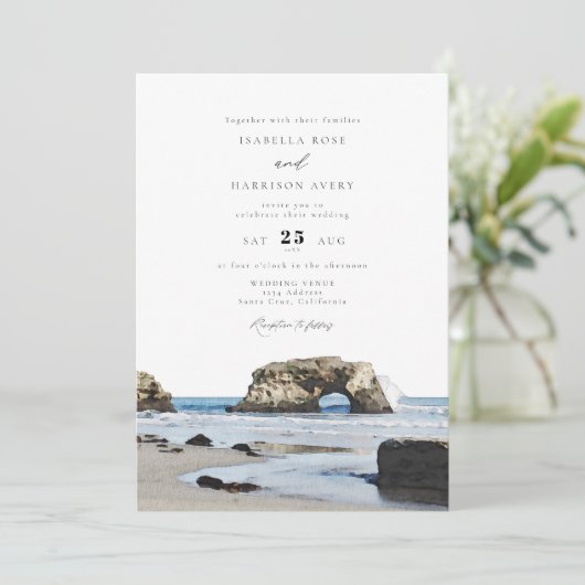 サンタクルーズビーチ水彩スカイライン結婚写真ズ 招待状 (スタンド正面)