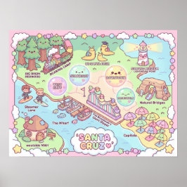 サンタクルーズ ファンタジーマップ - 神秘的な海岸の芸術プリン ポスター
