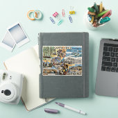 サンタクルーズ ヴィンテージ コラージュ - 海辺の思い出アート シール (iPadカバー)