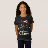 サンタクロウズ - 面白い黒猫のクリスマスデザイン Tシャツ (正面フル)