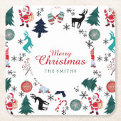 サンタクロストナディアパインツリーズミッテンス スクエアペーパーコースター (正面)