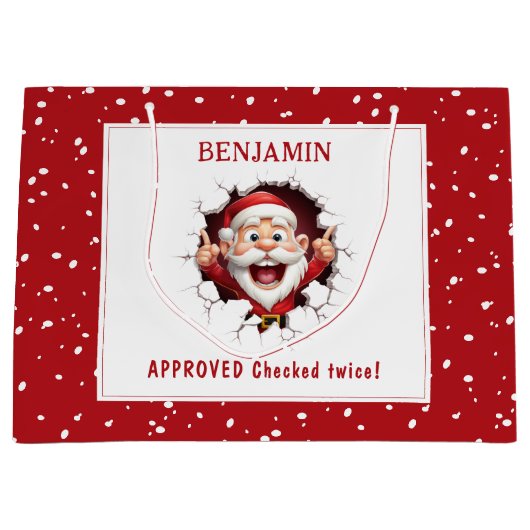 サンタクロースおもしろいがクリスマスを突破 ラージペーパーバッグ (正面)