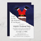 サンタクロースおもしろいが煙突に希望のクリスマスをスタック 招待状 (正面/裏面)