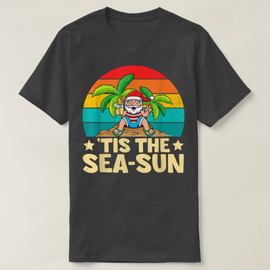 サンタクロースおもしろいが7月の海の日のクリスマス Tシャツ (デザイン正面)