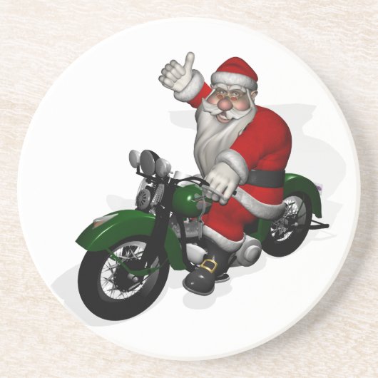 サンタクロースおもしろいオングリーンヴィンテージバイク コースター (正面)