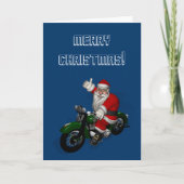 サンタクロースおもしろいオングリーンヴィンテージバイク シーズンカード (正面)
