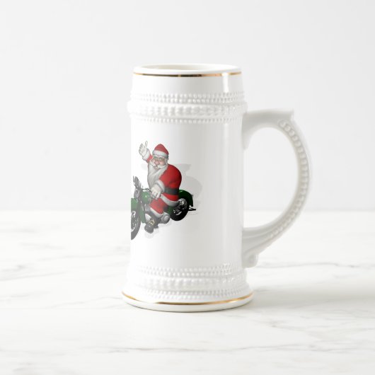 サンタクロースおもしろいオングリーンヴィンテージバイク ビールジョッキ (右)