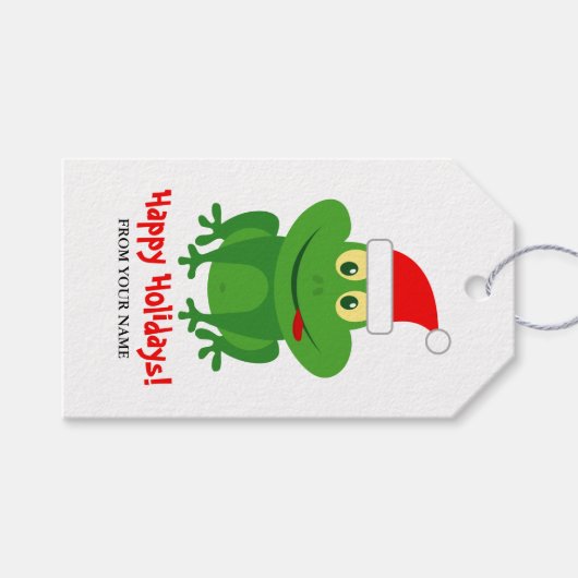 サンタクロースおもしろいカエル漫画カスタムクリスマス ギフトタグ (正面(横))