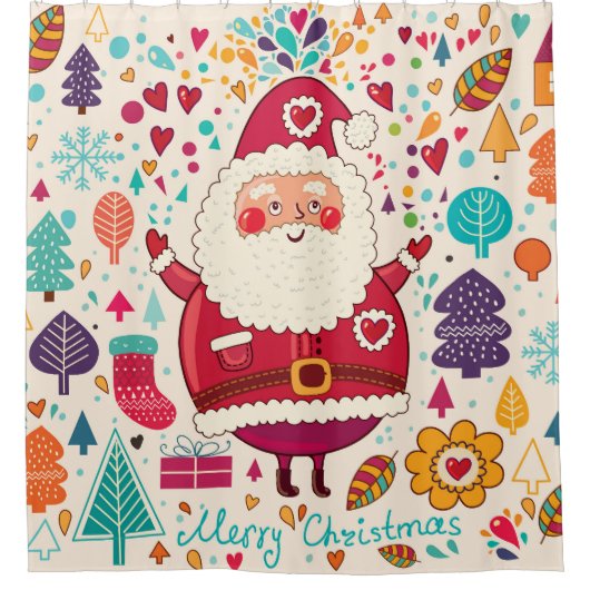 サンタクロースおもしろいクリスマスイラストレーション シャワーカーテン (正面)