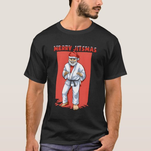 サンタクロースおもしろいクリスマスブラジル柔術 Tシャツ (正面)
