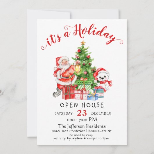 サンタクロースおもしろいクリスマスホリデーオープンハウス 招待状 (正面)