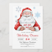 サンタクロースおもしろいクリスマスホリデーディナー 招待状 (正面/裏面)