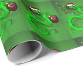 サンタクロースおもしろいグリーンドラゴン ラッピングペーパー (ロールコーナー)