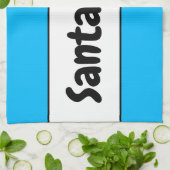 サンタクロースおもしろいスカイブルーホワイトストライプレトロ文字 キッチンタオル (折り畳み)