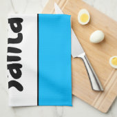 サンタクロースおもしろいスカイブルーホワイトストライプレトロ文字 キッチンタオル (四つ折り)