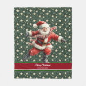 サンタクロースおもしろいスケートで滑るホリデークリスマス フリースブランケット (正面)