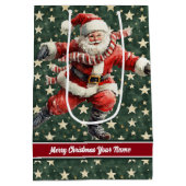 サンタクロースおもしろいスケートで滑るホリデー抱き枕 ミディアムペーパーバッグ (裏面)