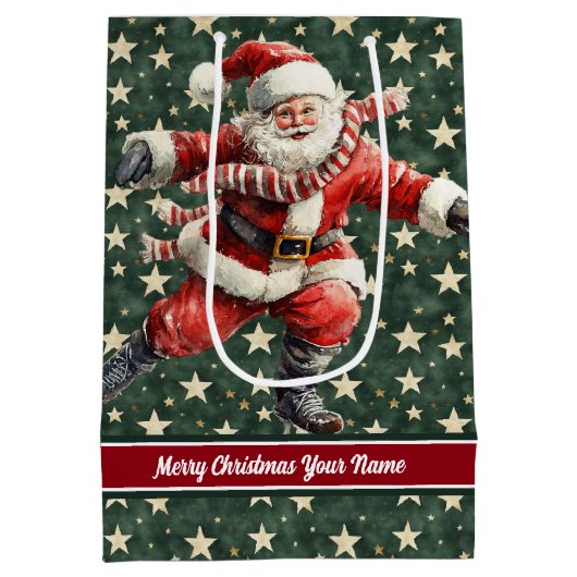 サンタクロースおもしろいスケートで滑るホリデー抱き枕 ミディアムペーパーバッグ (裏面)