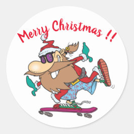 サンタクロースおもしろいスケートボードクリスマス ラウンドシール