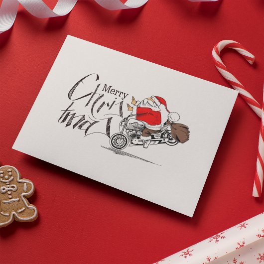 サンタクロースおもしろいバイクバイクもしくは自転車に乗る人メリークリスマス ポストカード