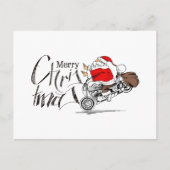 サンタクロースおもしろいバイクバイクもしくは自転車に乗る人メリークリスマス ポストカード (正面)