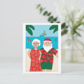 サンタクロースおもしろいビーチクリスマス シーズンポストカード (スタンド正面)