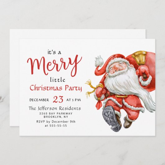 サンタクロースおもしろいメリークリスマスリトルパーティー 招待状 (正面/裏面)