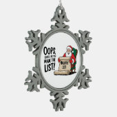 サンタクロースおもしろいリストいけなクリスマスデザイン スノーフレークピューターオーナメント (左)