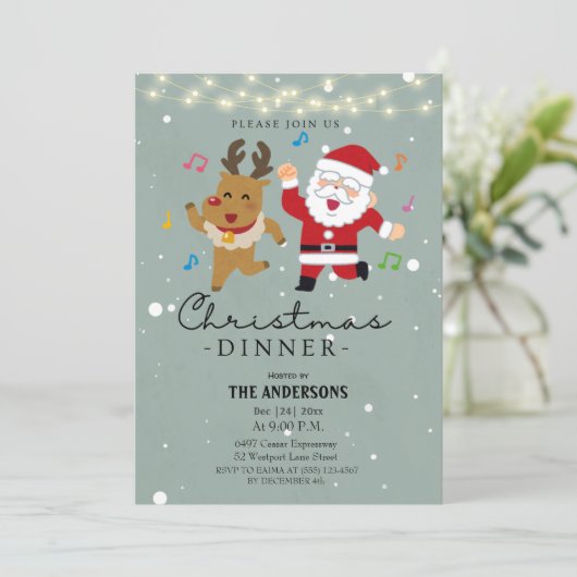 サンタクロースおもしろい踊りクリスマスディナー 招待状 (スタンド正面)