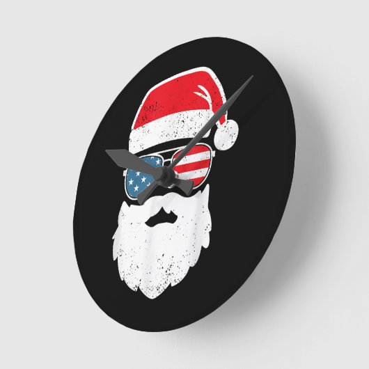 サンタクロースおもしろい顔サングラス愛国的アメリカ ラウンド壁時計 (傾斜)