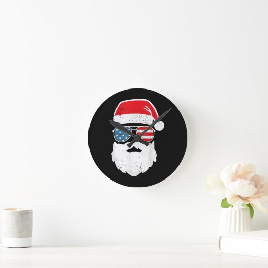 サンタクロースおもしろい顔サングラス愛国的アメリカ ラウンド壁時計 (ホーム)